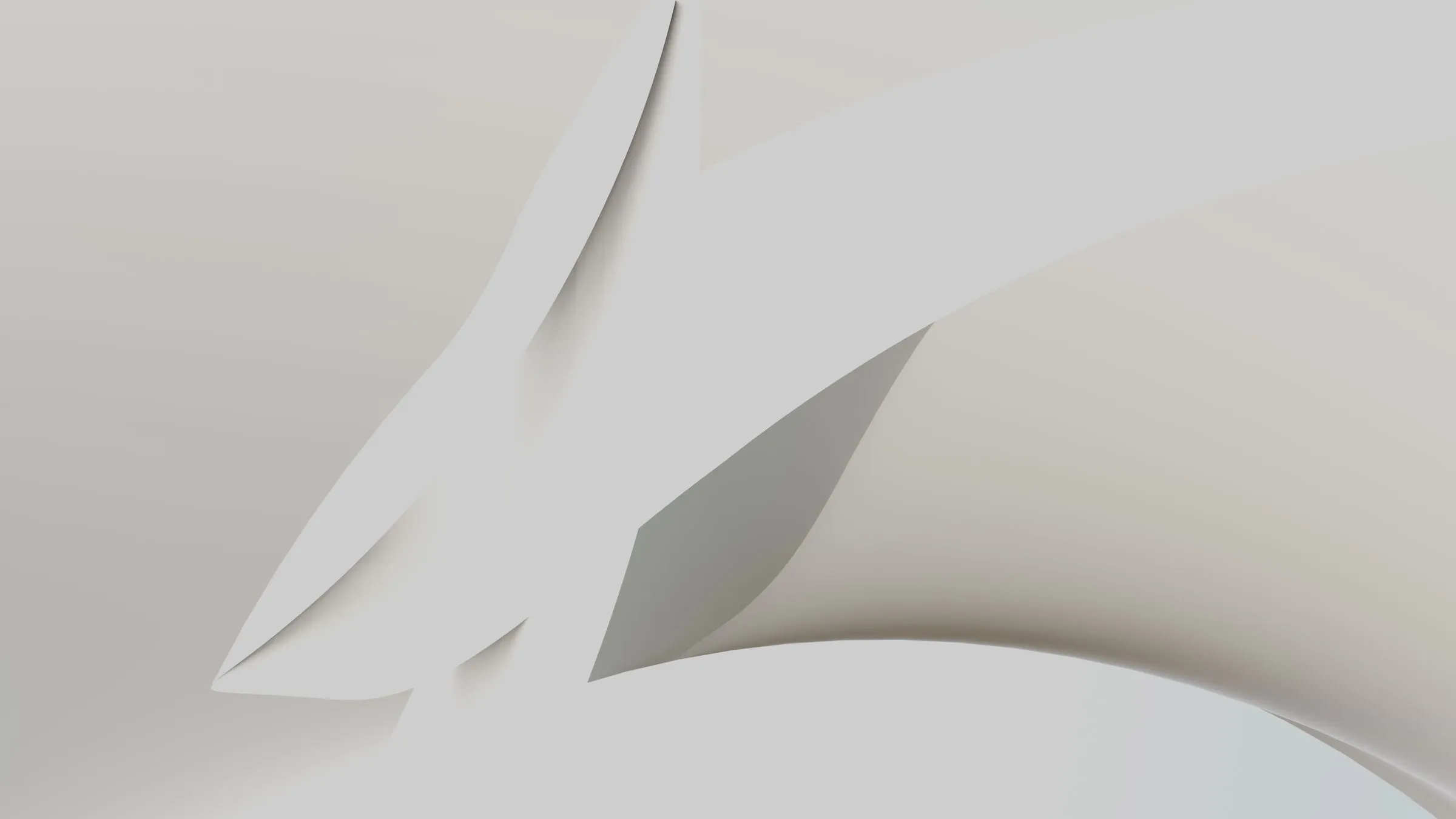 Abstract off-white 3D sculpture of curved, overlapping planes casting soft shadows.
