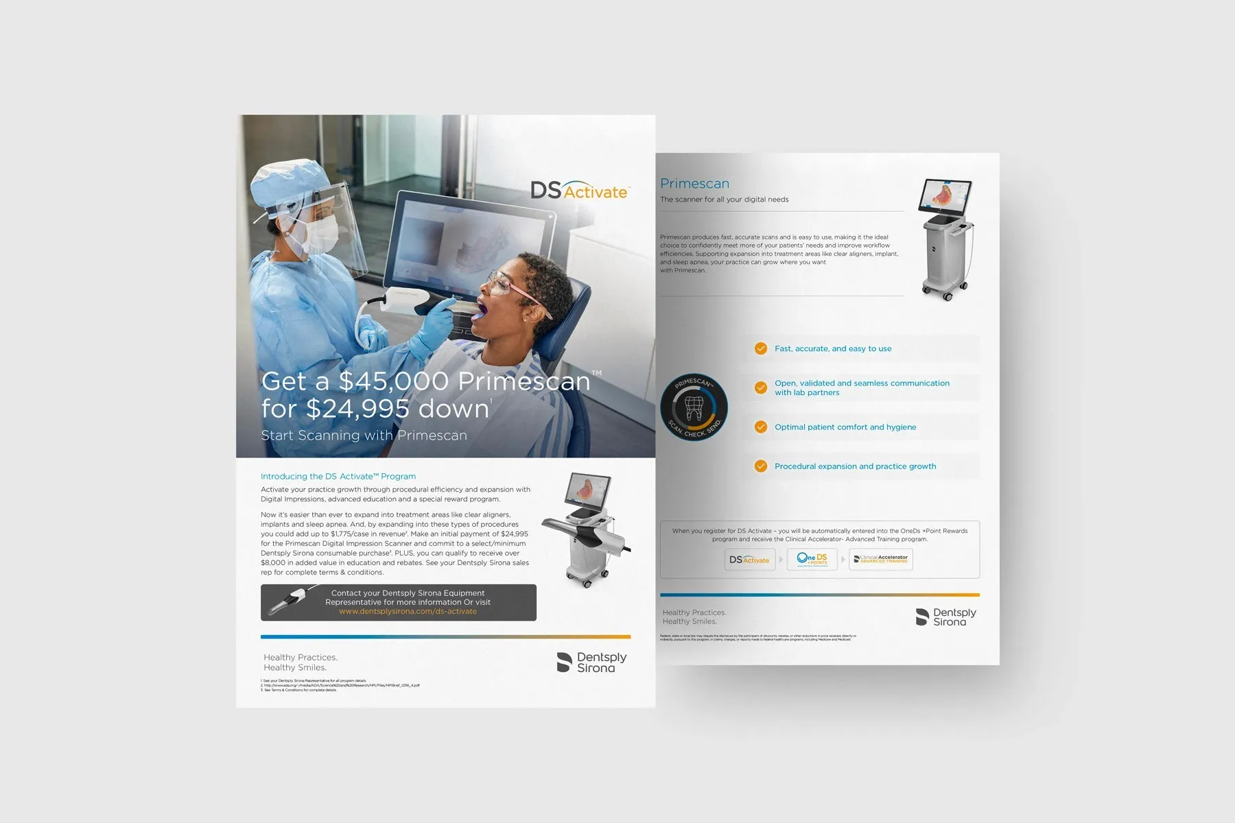 Front and back of the DS Activate Primescan offer flyer.