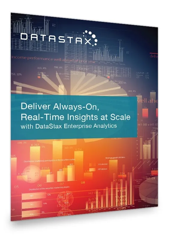 DataStax white paper cover titled “Deliver Always-On, Real-Time Insights at Scale with DataStax Enterprise Analytics” over colorful charts.
